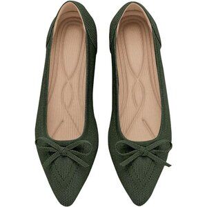 Women Slingback Pointed Toe Green Flats Bow Comfortable Dressy Party Work Shoes